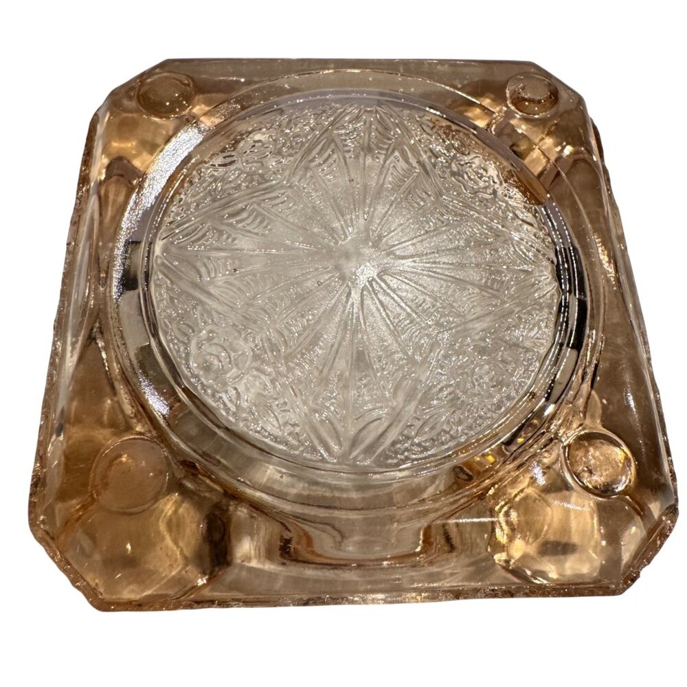 2 Depression Glass Ashtrays Jeanette Adam Pink Trinkets Jewelry Set of 2 Vintage - Picture 11 of 16